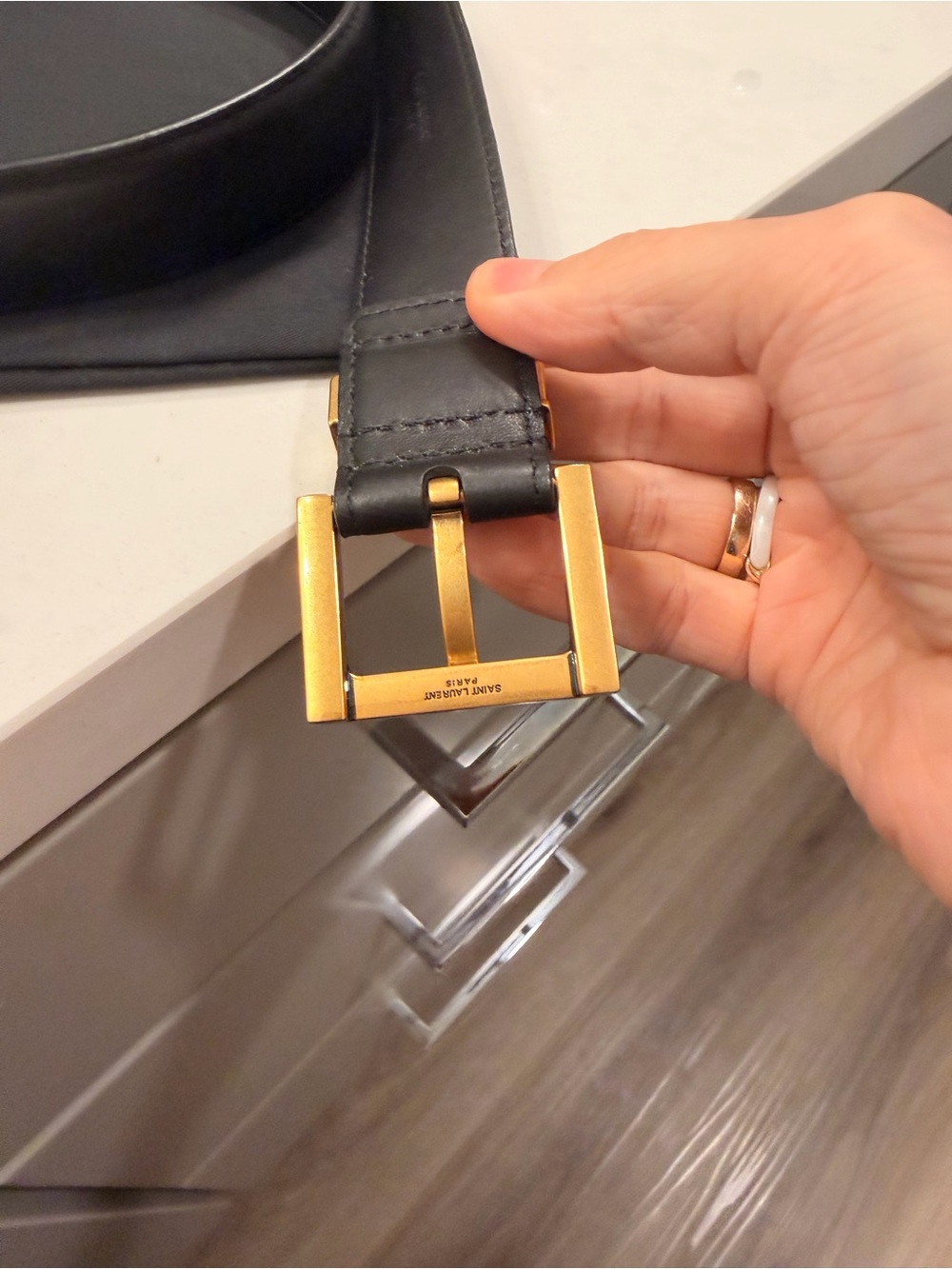 Saint Laurent Black Leather Belt with Gold YSL Buckle - Picture 7 of 7
